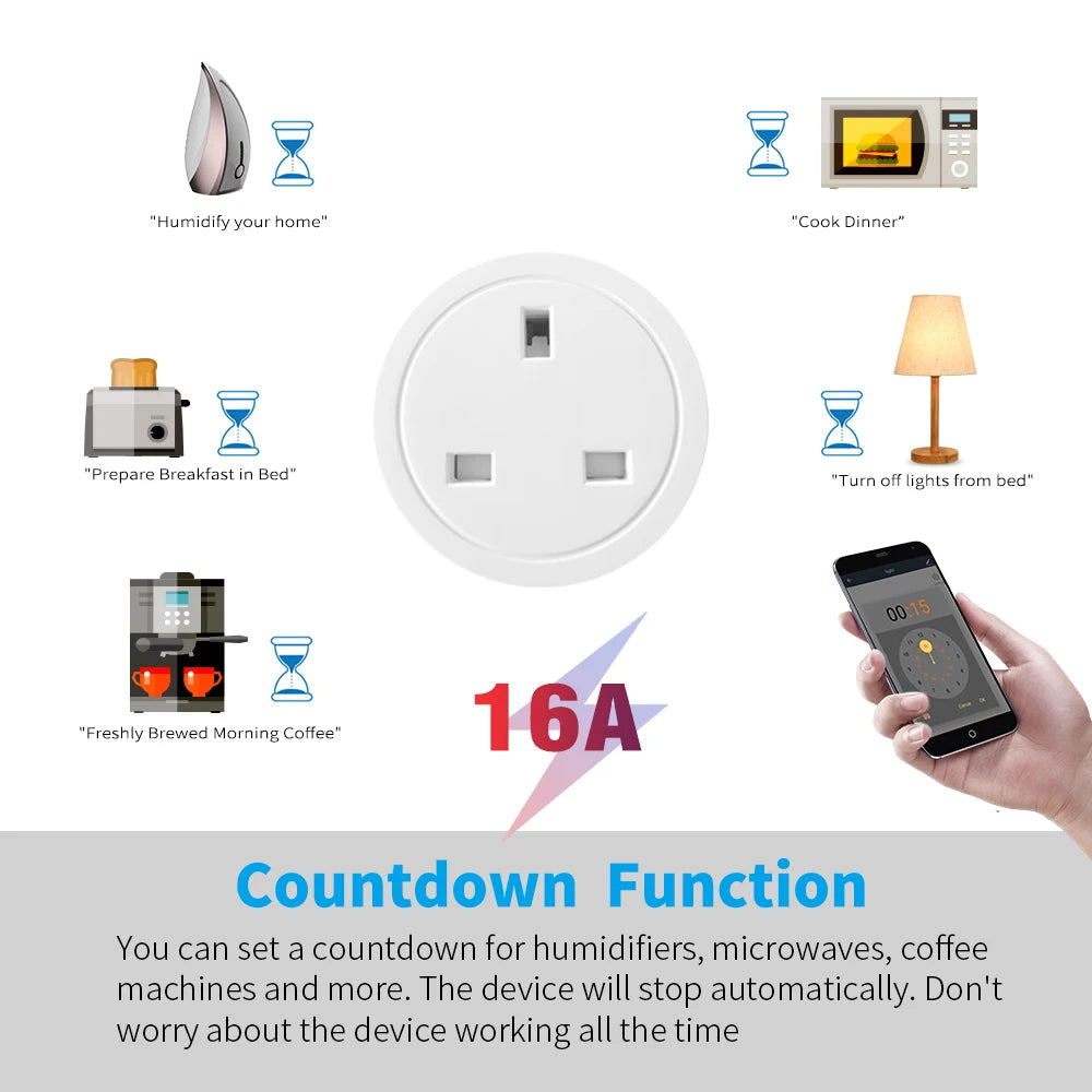 2-20A Tuya Smart Socket WiFi UK Plug 3pin Adapter Home Alexa Voice Control With Energy Monitering Timer Function Power Outlet Set
