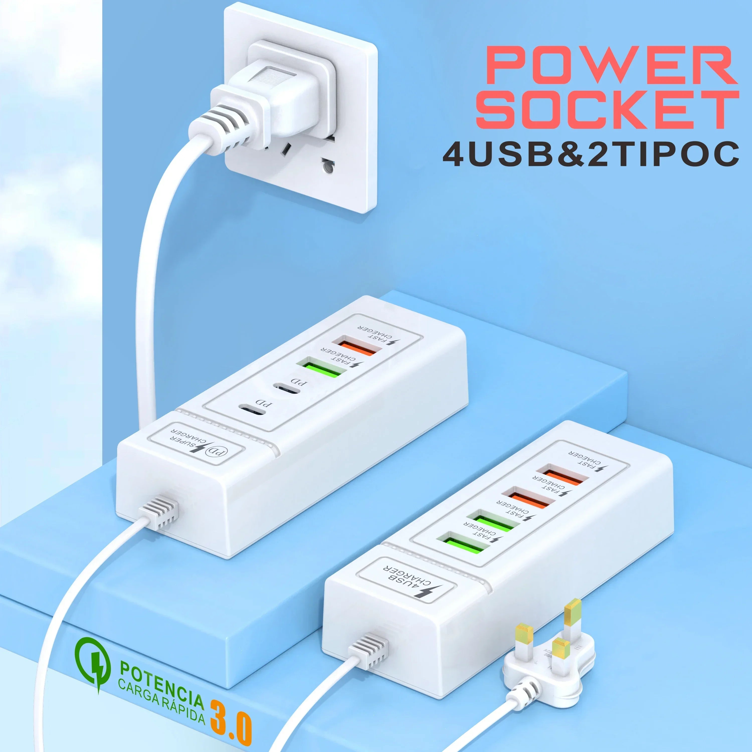 1-USB Power Strip Phone Charger Station Splitter 4 Port USB Type C Fast Charger Phone Charging Plug USB US/EU Electrical Sockets