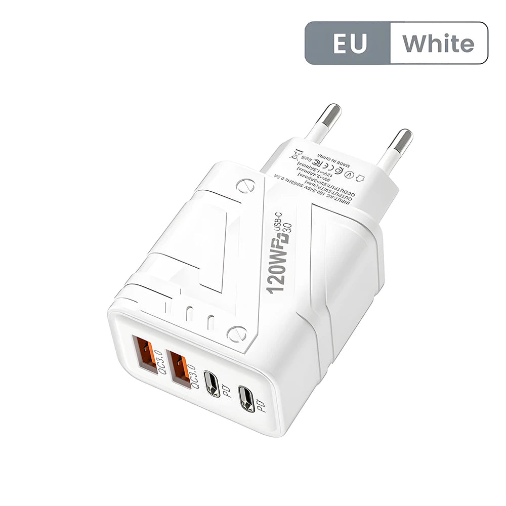 4‑Port USB‑C PD & QC 3.0 Wall Charger – Fast Charging Adapter for iPhone, Samsung