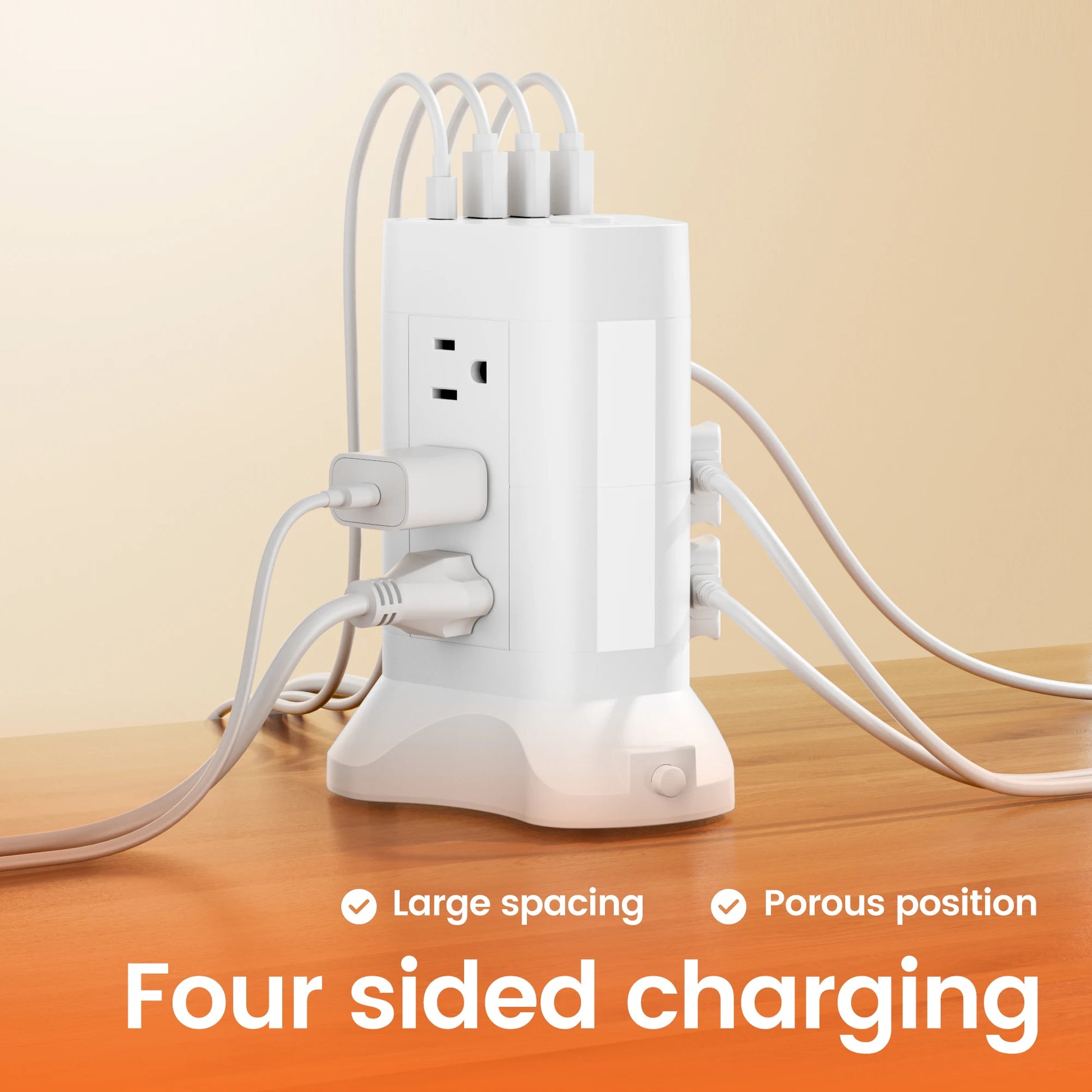 10Ft Extension Cord With 13 Outlets Surge Protector Power Strip Tower With 4 USB (3 USB-A & 1 USB-C) 3 Color Temps Night Lights