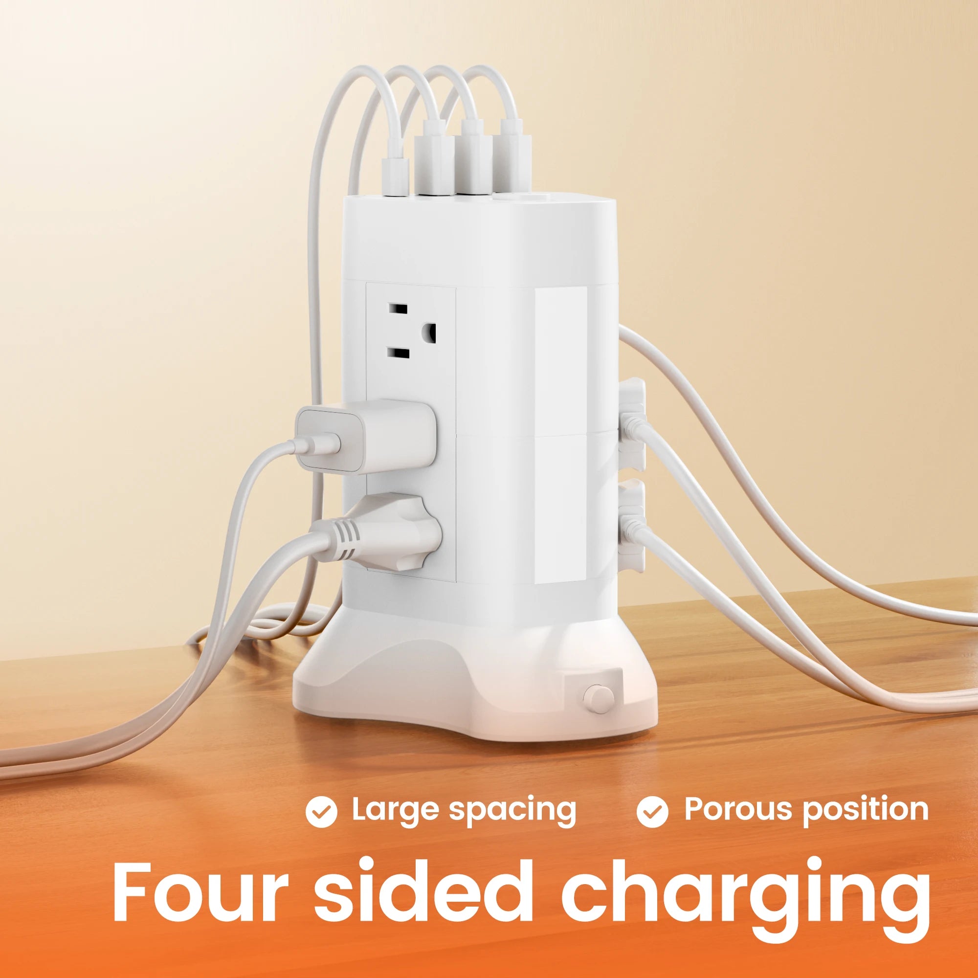 1-10Ft Extension Cord With 13 Outlets Surge Protector Power Strip Tower With 4 USB (3 USB-A & 1 USB-C) 3 Color Temps Night Lights