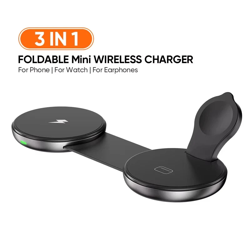 Mini Travel Charger Wireless Charging 3 in 1 Portable Foldable Fast Charger Dock for IPhone 16 15 14 AirPods Apple Watch