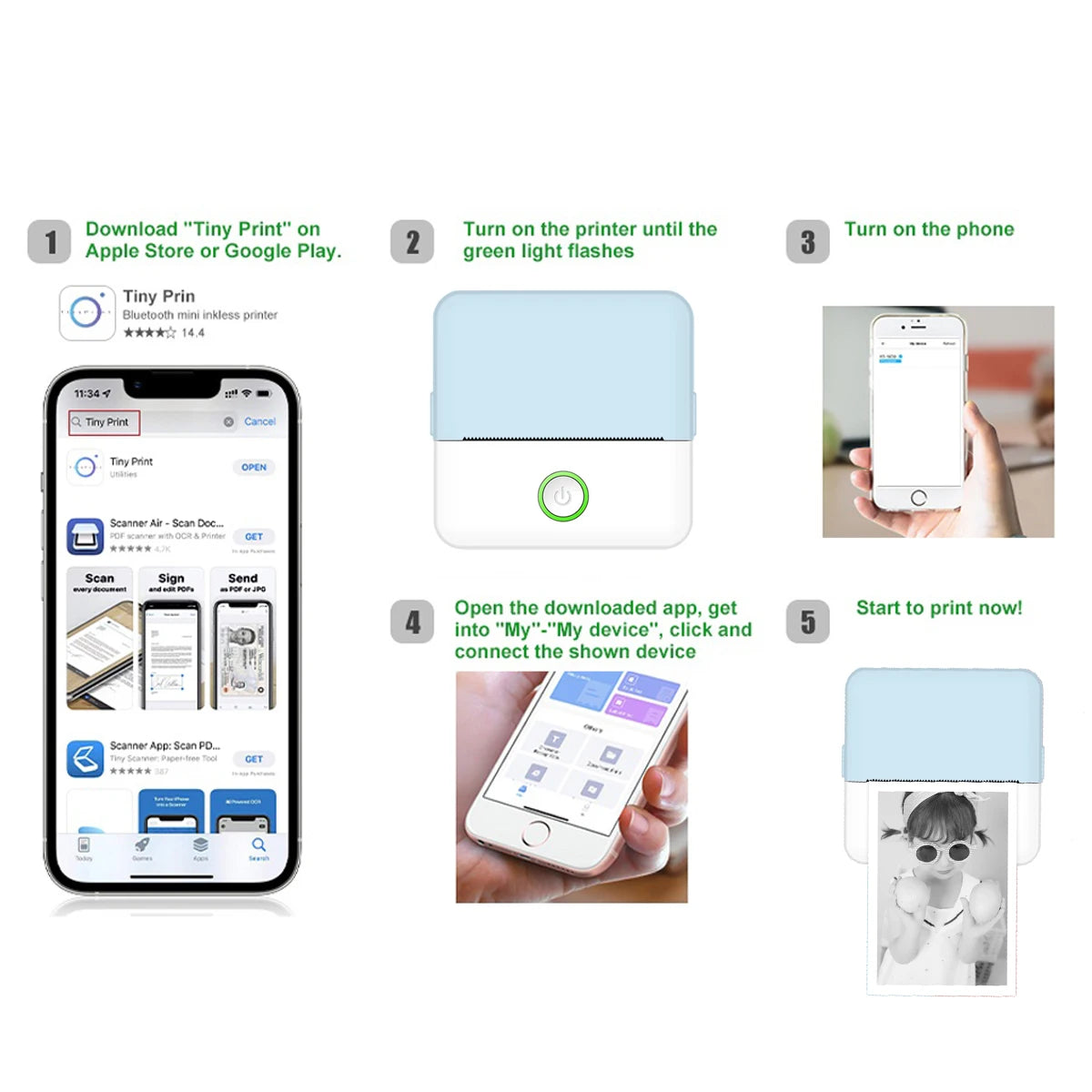 KGG Mini Thermal Printer Bluetooth Wireless Inkless Photo Printing Note Label Sticker Pocket Portable Printer for Home Office.