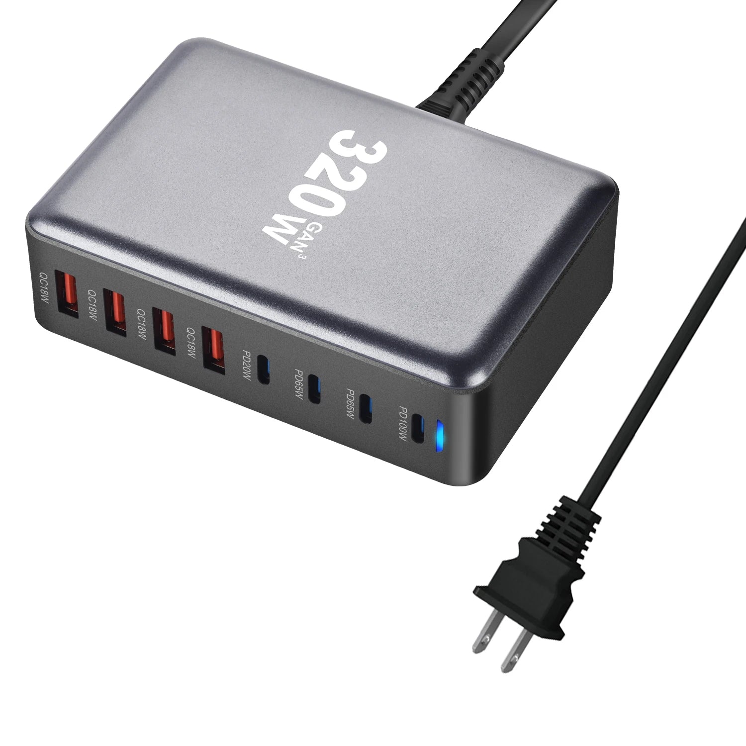 1-320W GaN Charger USB C Fast Desktop 8-port USB Type C PD Charger Fast Charge 3.0 USB Type C Fast Charger for iPhone15 14 Samsung