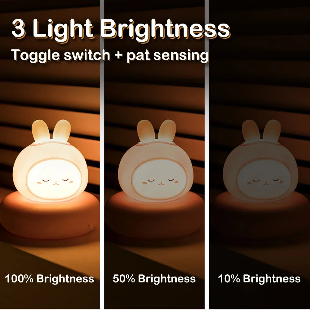Cute Animal Night Light | Novelty 3-Level Dimmable Nursery Nightlight | USB Rechargeable Table Lamp for Breastfeeding, Toddler, Baby