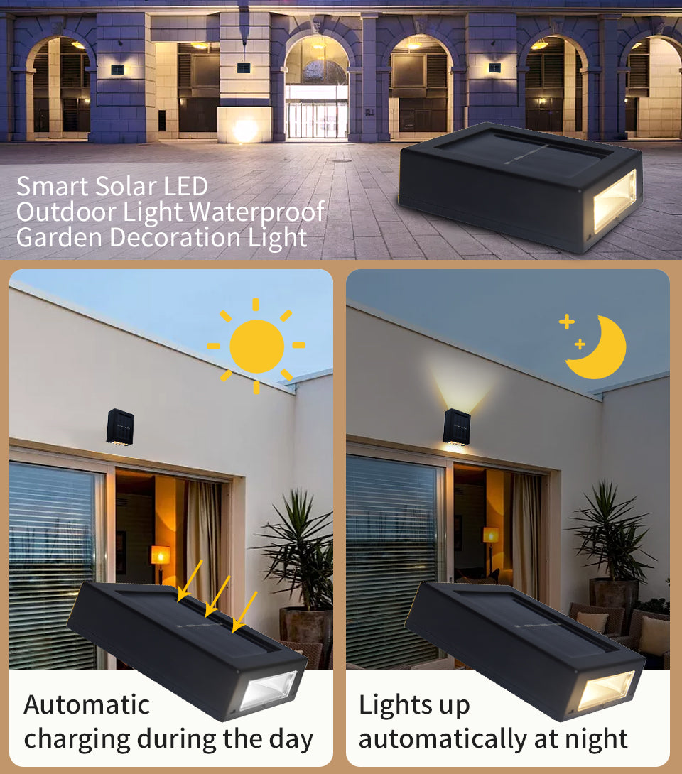 Solar Wall Lamp | Outdoor Solar Wall Washer Light | Waterproof Up and Down Luminous Lighting for Garden, Yard, Street, Landscape Decor