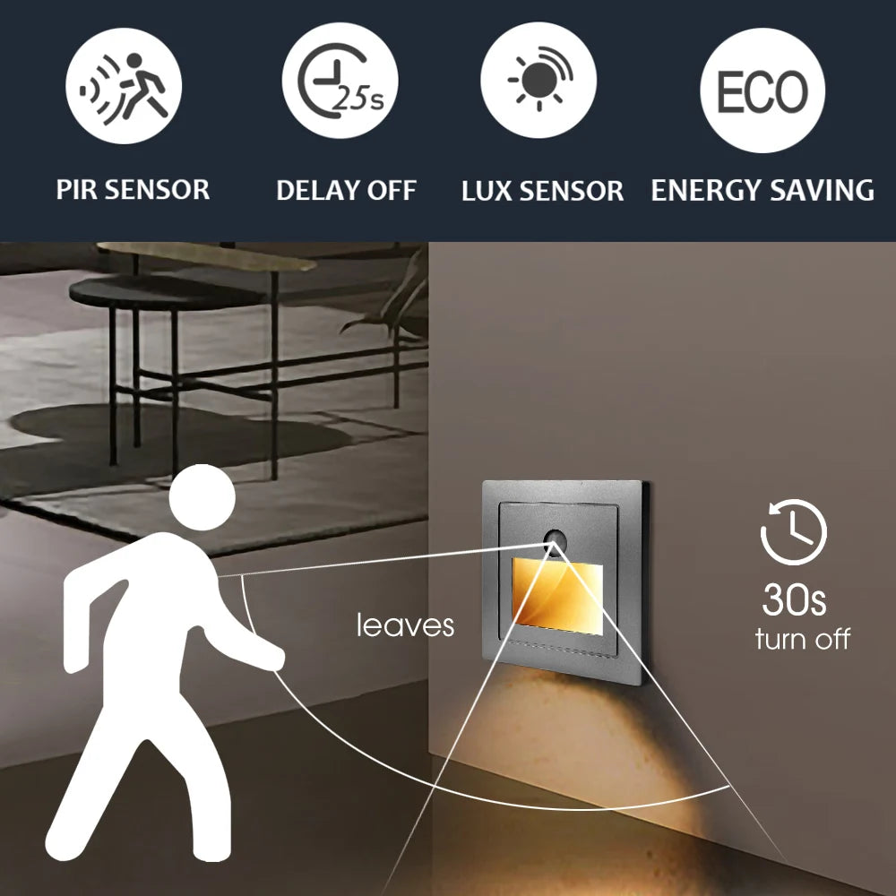 180-240V Night Light Smart Light PIR Motion Detector Sensor LED Stair Light Recessed Step Light Ladder Wall Light Kitchen Foyer