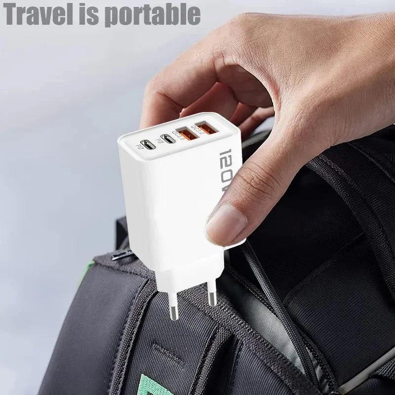 4-120W 4 Port USB Type C Charger Fast Charging Data Cable USB Phone Charger Adapter for Samsung IPhone Xiaomi Huawei Wall Charger