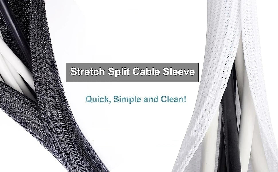 White Cable Sleeve, Cable Organizer for Desk PC TV Computer, Wire Protector Cable Wrap Cover, Cord Management for Home Office