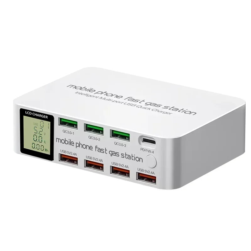 1080W Multi Ports USB Type C PD Fast Charger LED Display Quick Charge QC3.0 Desktop Charging Station for MacBook Samsung iPhone