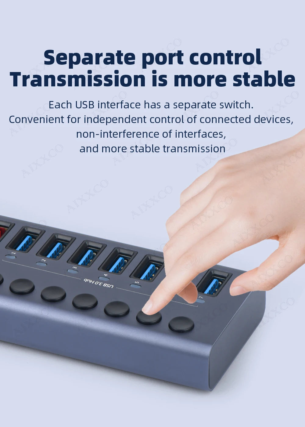 4-AIXXCO 10 Ports USB3.0 Splitter Computer Extender USB HUB 2.4A Fast Charging PD Port External 12V Power Supply