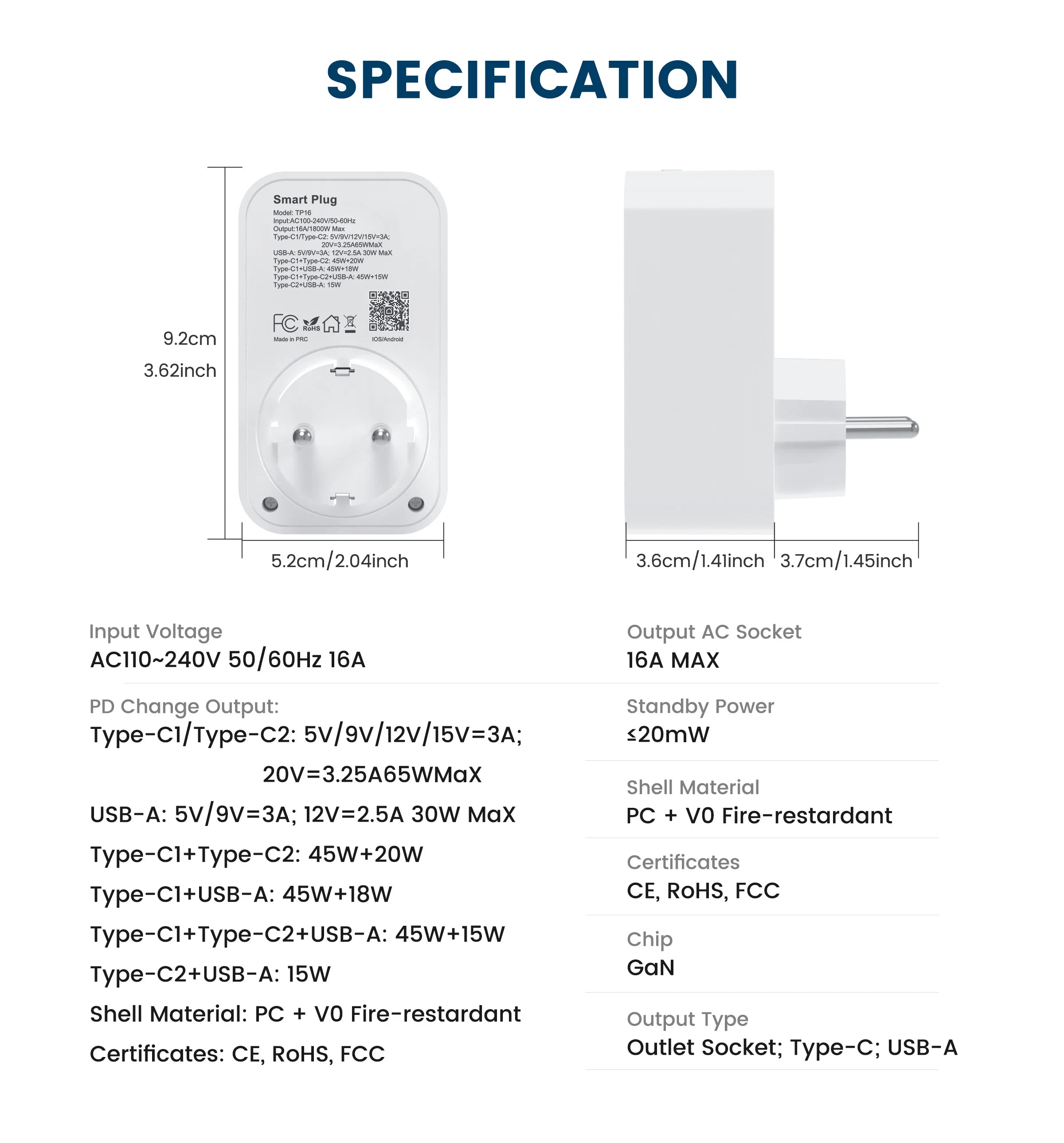 GIRIER Tuya Smart WiFi Plug - GaN Fast Charging Power Socket