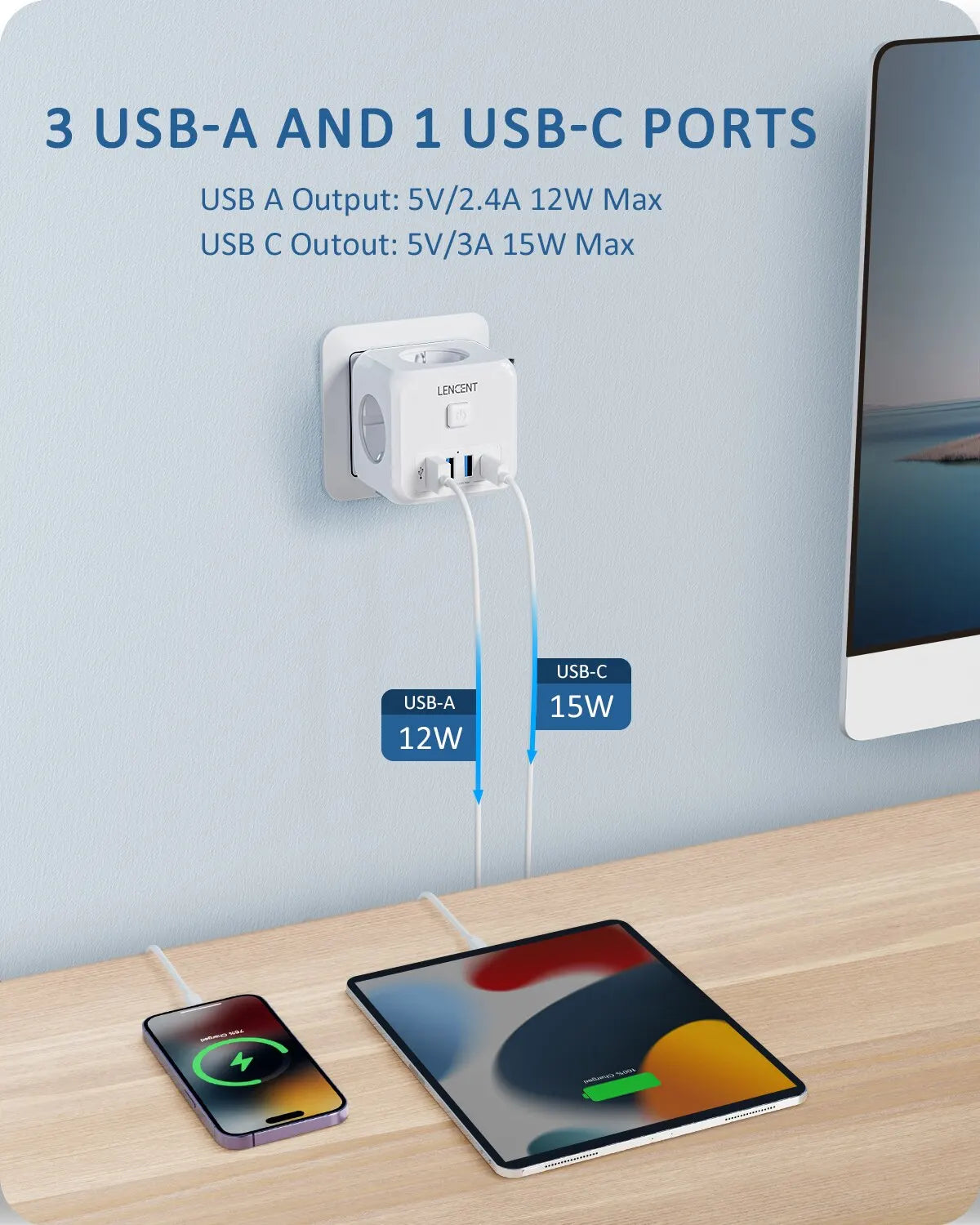 LENCENT 7-in-1 EU wall socket extender