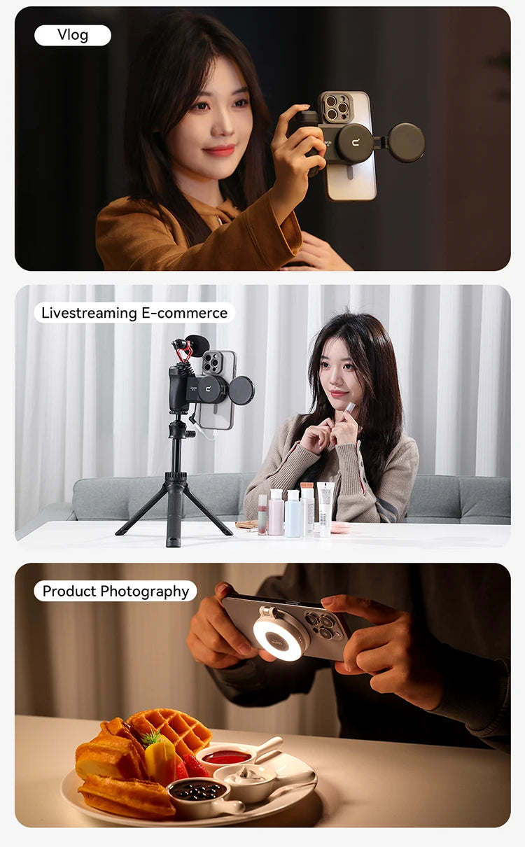 Ulanzi MA35 Selfie HandGrip Booster Bluetooth Shutter for iPhone 16 15 Android phone Photo Stabilizer Cold Shoe 1/4" Screw Mount