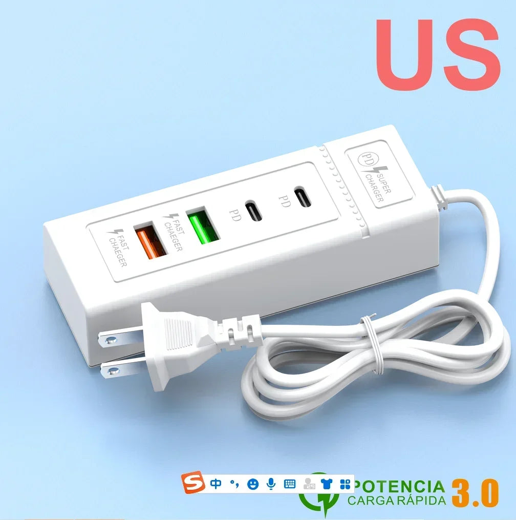 1-USB Power Strip Phone Charger Station Splitter 4 Port USB Type C Fast Charger Phone Charging Plug USB US/EU Electrical Sockets