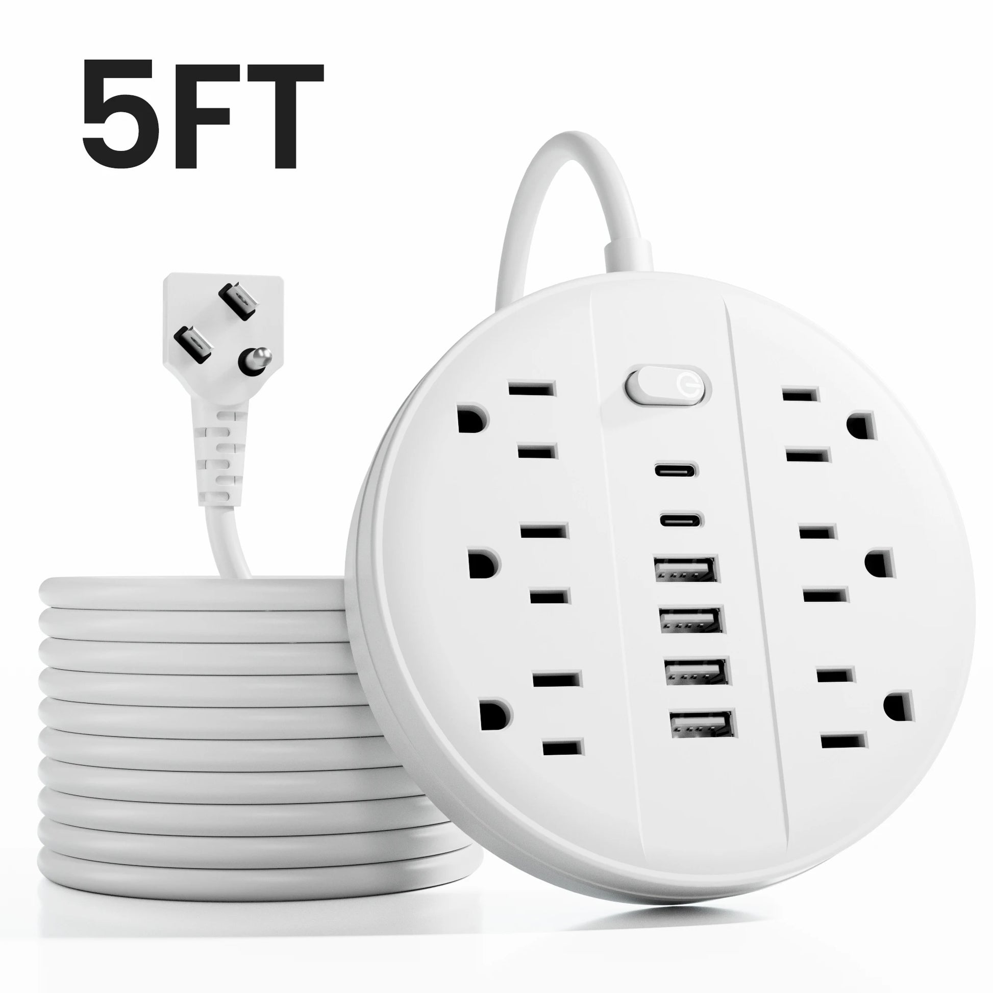 US Power Strip with 6 AC Outlets & 6 USB (2× USB‑C) – Surge Protected, 5 ft/10 ft Cord Options