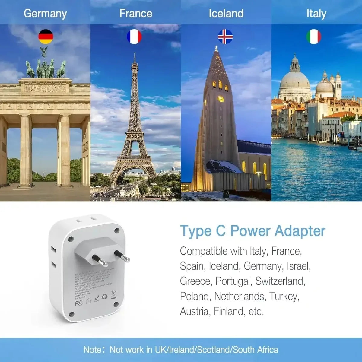 TESSAN US Plug Power Strip with 4AC Outlet and 3USB Charging Port Multi-Contacts Electrical Socket with Surge Protector for Home