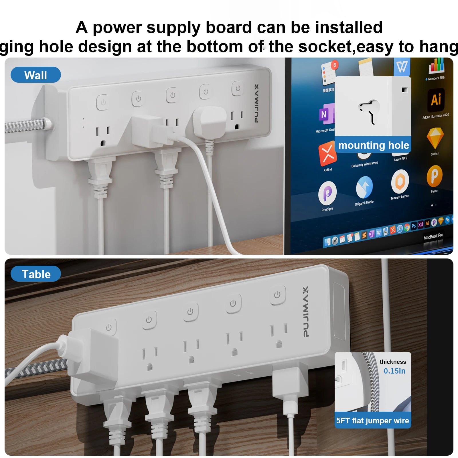 ﻿ ﻿ ﻿ PUJIMAX Power Strip With 10 Outlets 1.5M Braided Cable Surge Protector Multi Socket Extender with Switch For Home Office