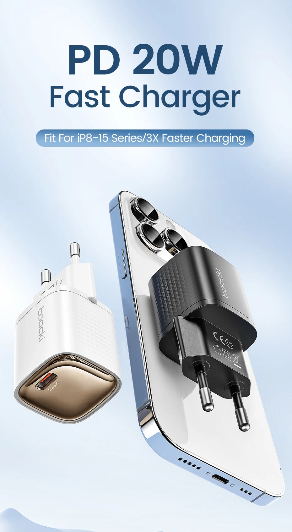 4-Toocki PD 20W USB C Charger Quick Charge QC3.0 Fast Type C Charger for iPhone 15 14 13 12 11 Pro Max iPad Portable USB C Charger