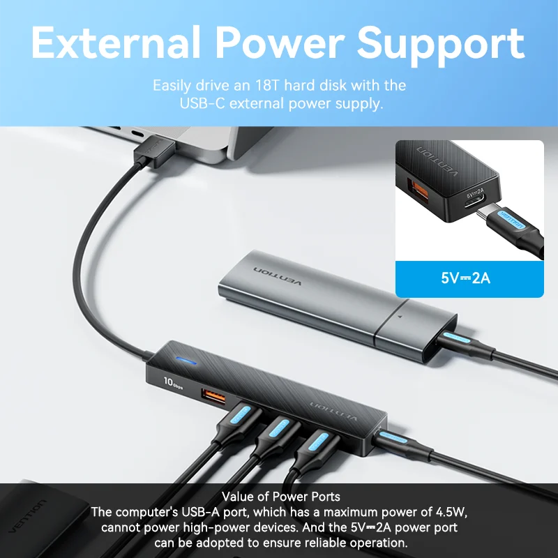 Vention New USB 3.2 Gen2 HUB 5 Ports Splitter 10Gbps USB A Type C HUB Multiport Adapter Laptop Expansion Desktop PC Accessories