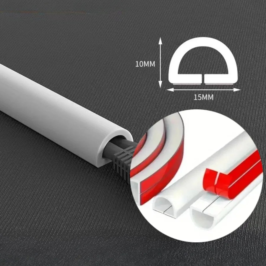 15mm 3M/5M Invisible Adhesive Cable Raceway - Anti-Step Cord Protector Soft Wire Cover with Cap for Wall Home Office Use