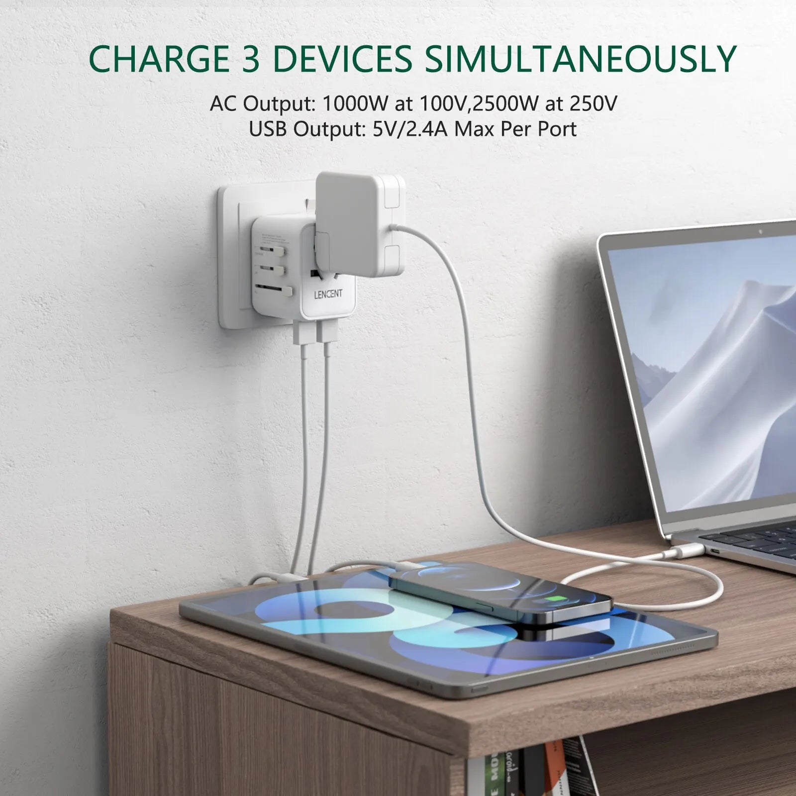 4-LENCENT International Travel Adapter with 2 USB Ports All-in-One Travel Charger Power Adapter EU/UK/USA/AUS Plug for Travel