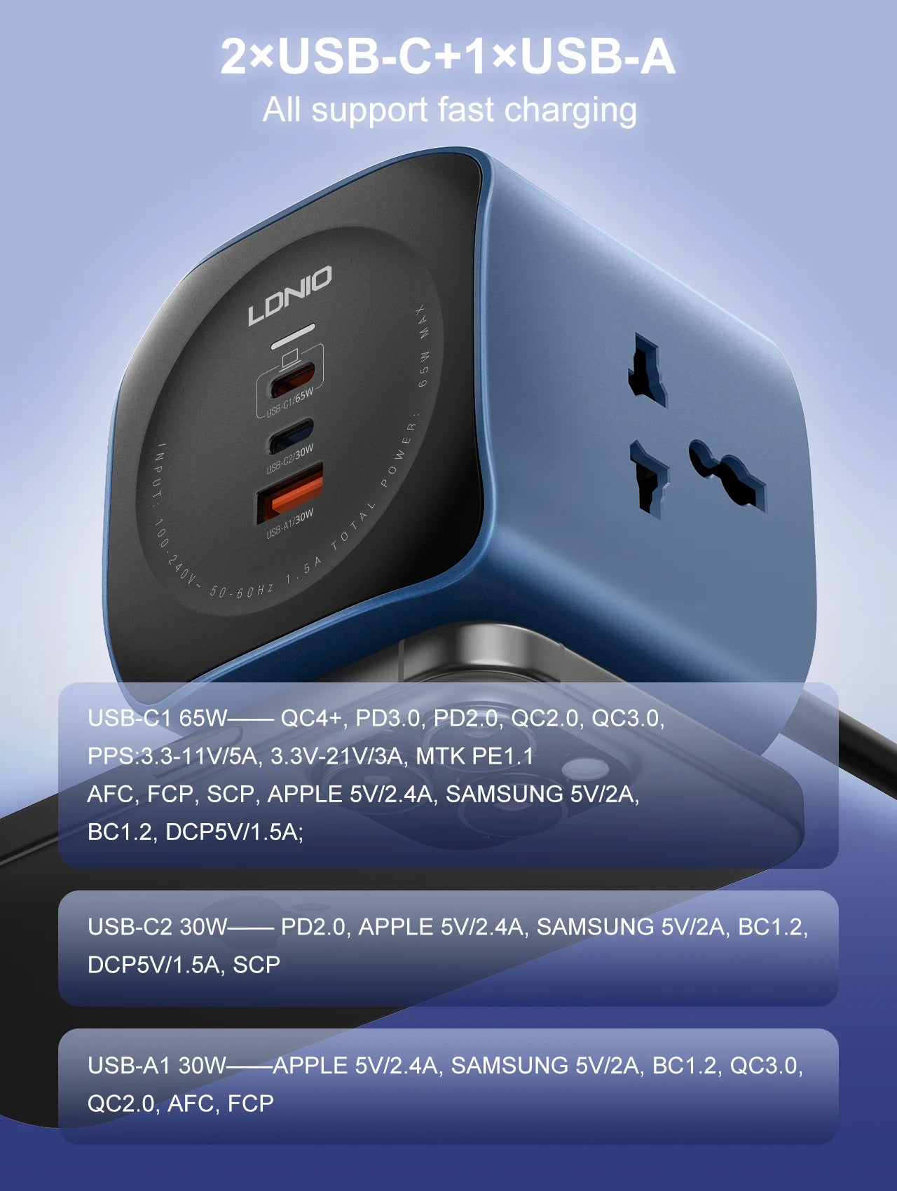 1-LDNIO Cube Power Strip 65W Charging Stations 2M Electric Extension Power Cord Uk Us Eu Plugs Adapter Usb Socket Surge Protector