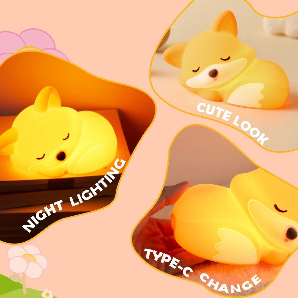 Novelty Animal Silicone Night Light Fox Rabbit Nursery Nightlight Rechargeable Timing Touch Sensor Bedside Table Lamp For Room