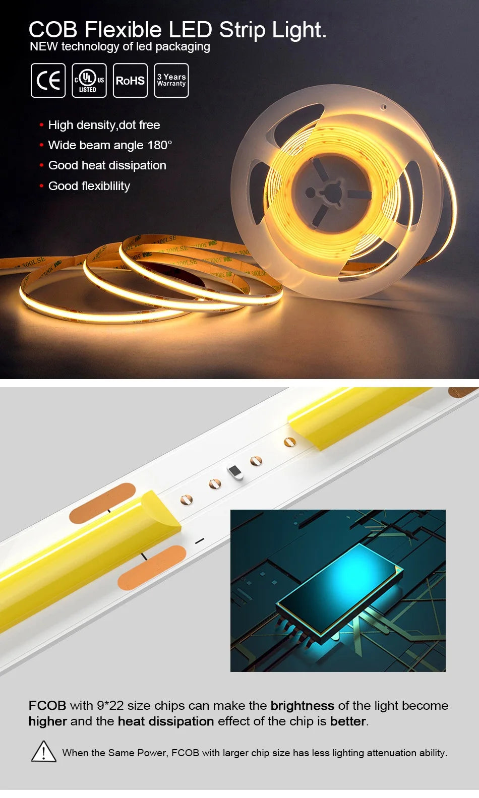 UL Listed COB LED Strip Light 320 - 480   LEDs/m - Certified High-Density Linear Lighting