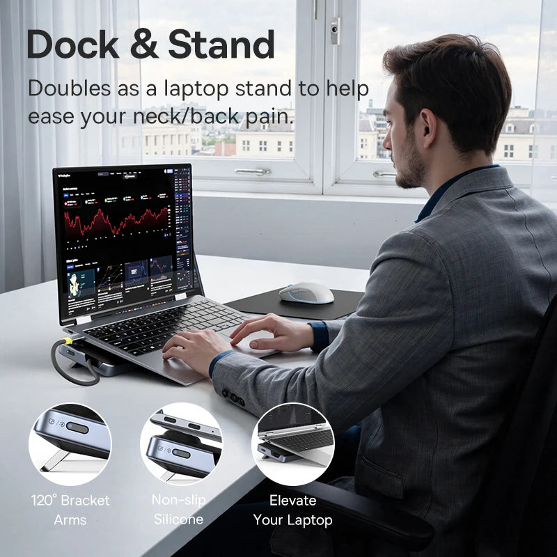 Baseus EH3 12-in-1 USB C Hub HDMI DP 4K 60Hz Triple Display 3.2 for MacBook Laptop PD 100W Type C HUB with Stand Docking Station