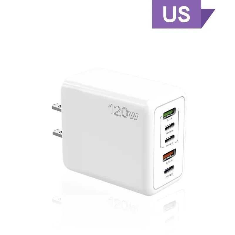 5 Ports USB Charger PD Fast Charging 120W Phone Charger Adapter For iPhone Samsung Xiaomi Huawei Multi Ports Type C Wall Charger