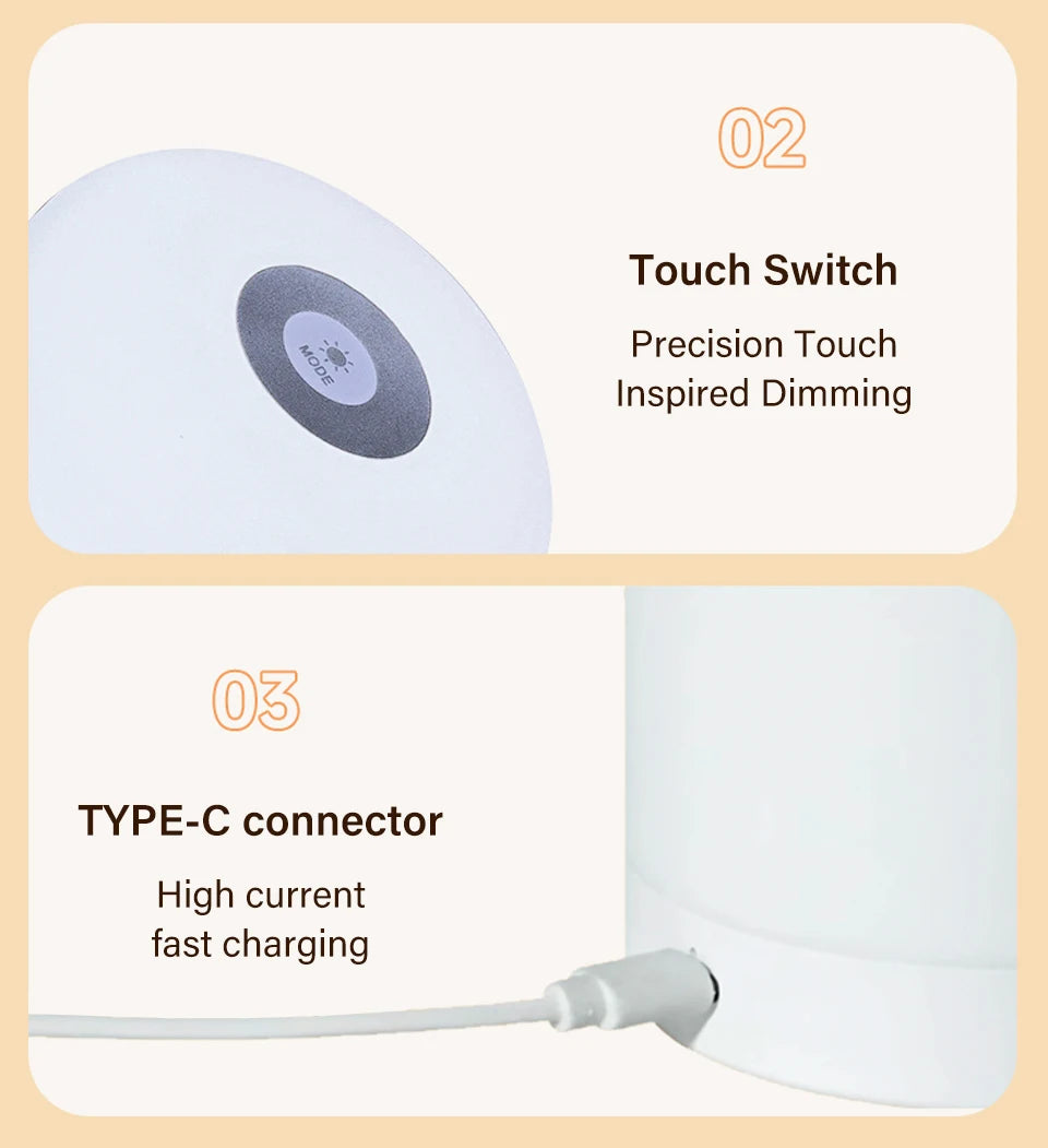 Best Touch LED Night Light USB Table Lamps Rechargeable Dimmable Bedside Light for Bedroom Decor Home Christmas Gift Child Night Lamp | LenxPlugs