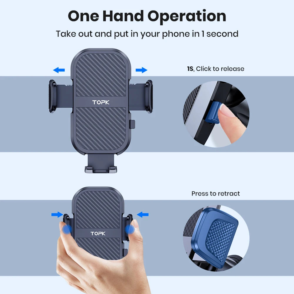 4-TOPK D46G Car Phone Holder Mount, Upgraded Metal Hook Cell Phone Holder For Car Air Vent Compatible With All Phones
