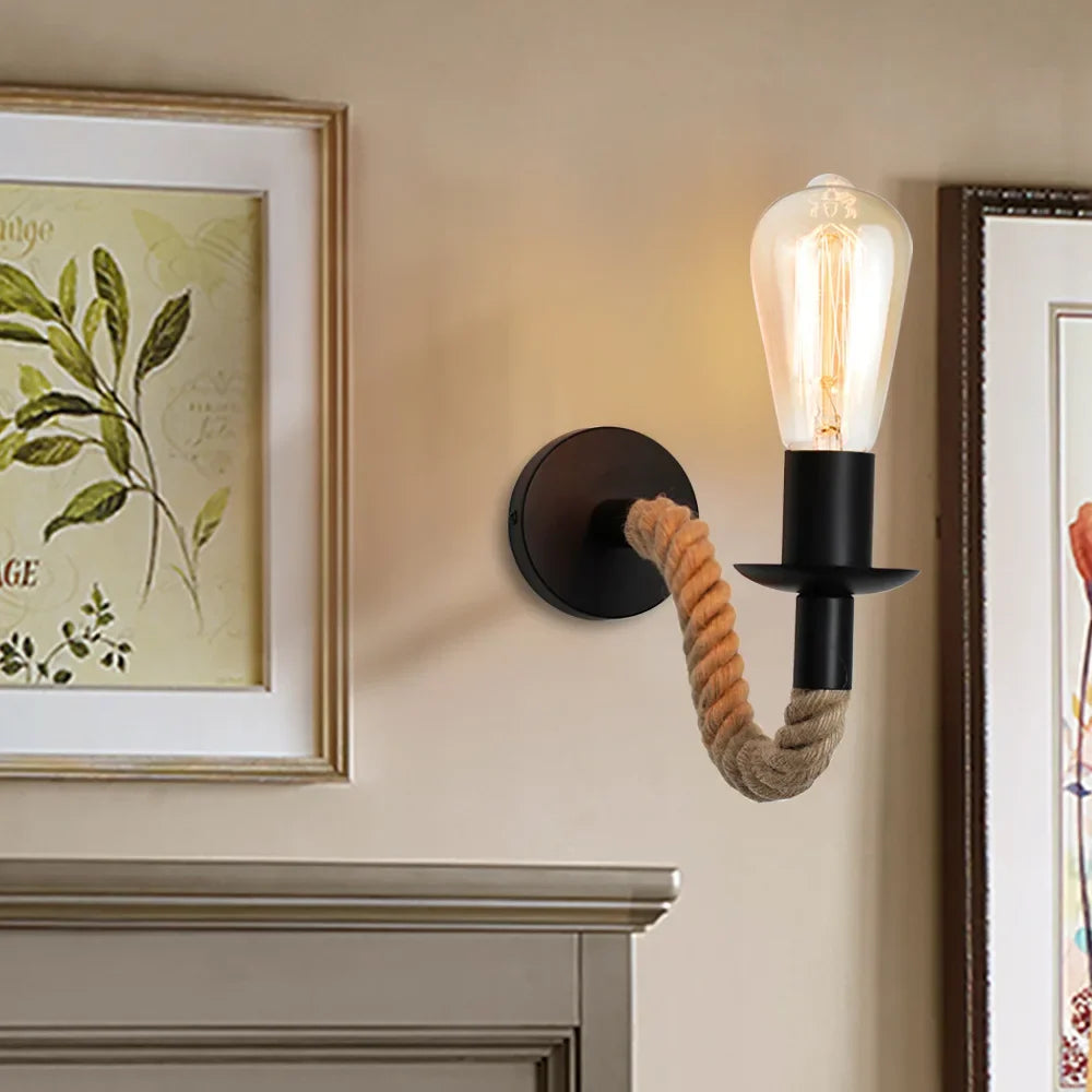 Retro Hemp Rope Wall Lamp (E27, Iron)