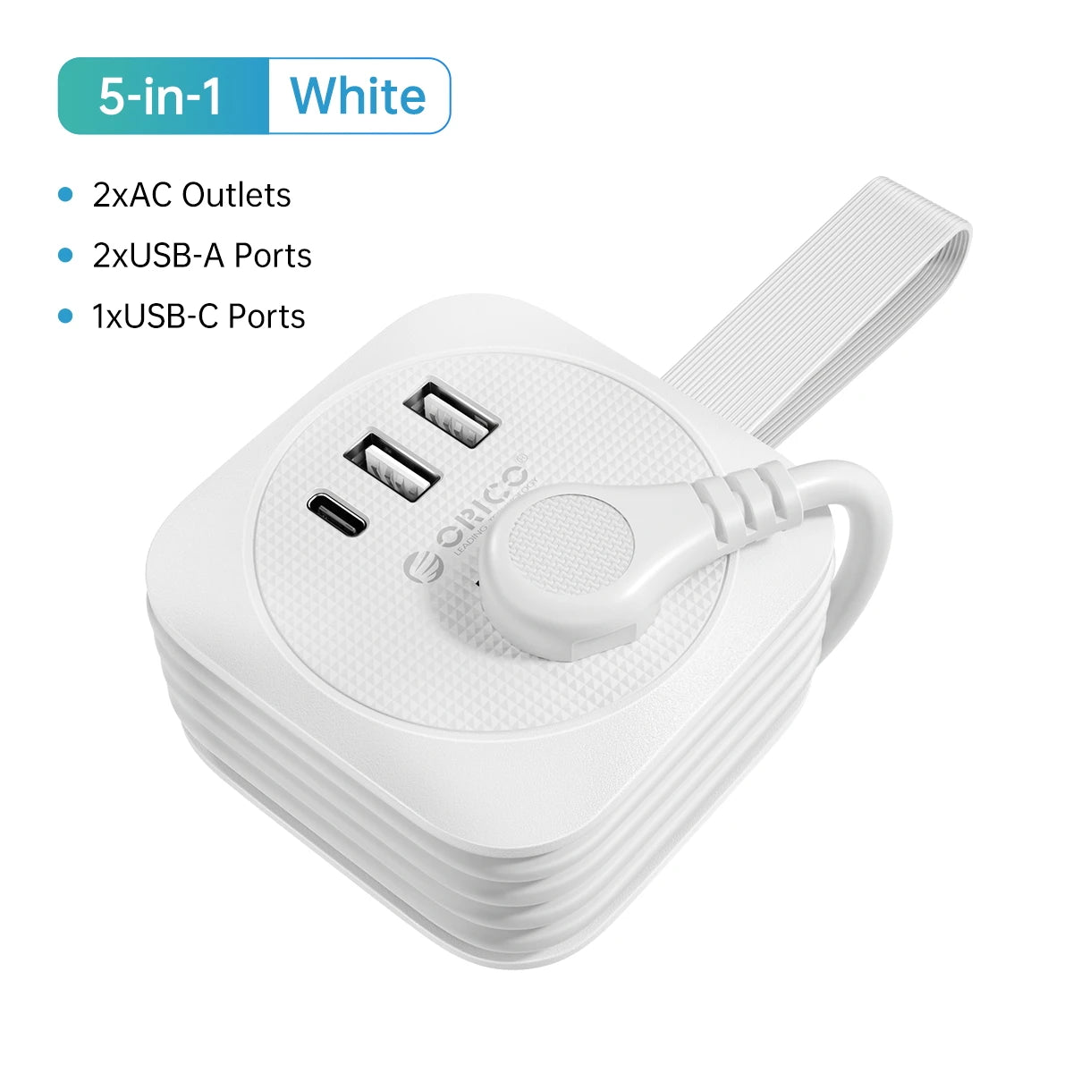 1-ORICO Power Strip 2AC multi USB Portable Socket Strip US plug Travel Extension Cord for fast charging with Type-C USB ports
