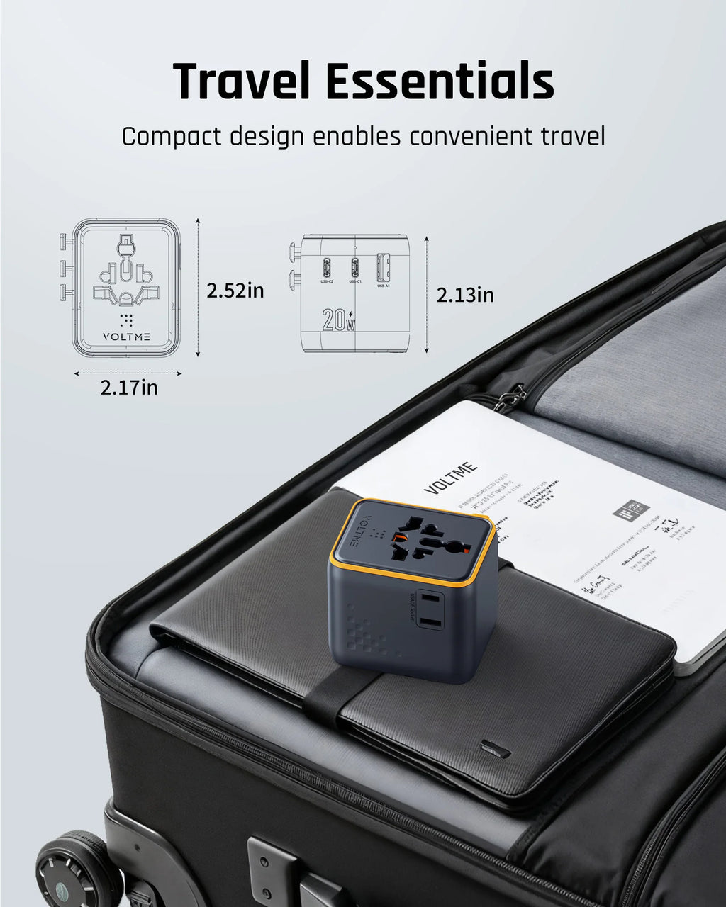 4-VOLTME 20W Travel Adapter Worldwide Power Adapter EU/UK/US/AUS Plug Travel Charging with Built in USB C for iPhone Samsung
