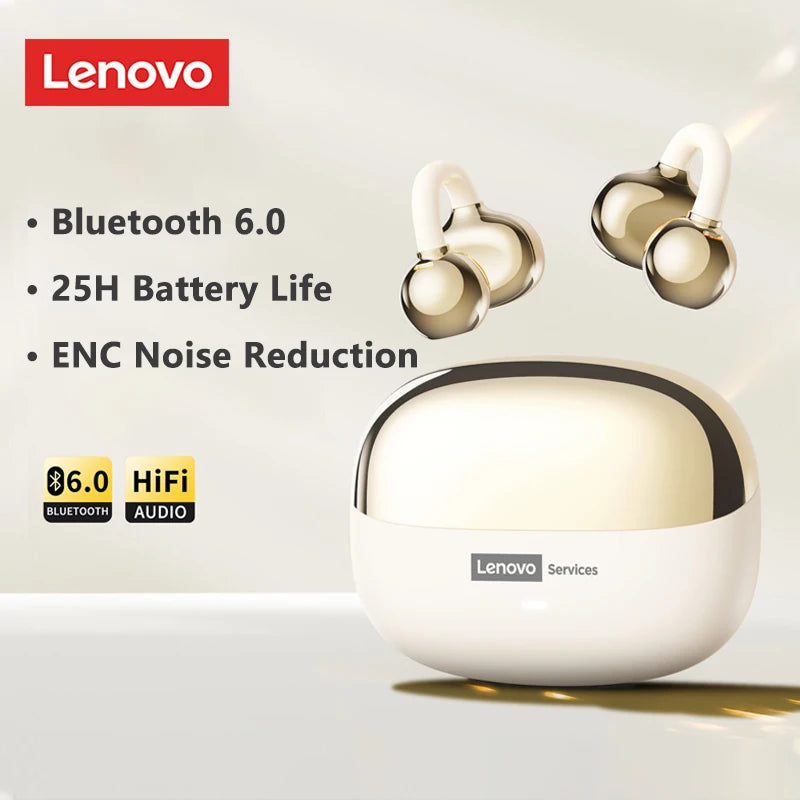 Original Lenovo LE302 Wireless Headphones Ear Clip Bluetooth 6.0 Earphones HIFI Stereo Music Call Game Noise Cancelling Earbuds