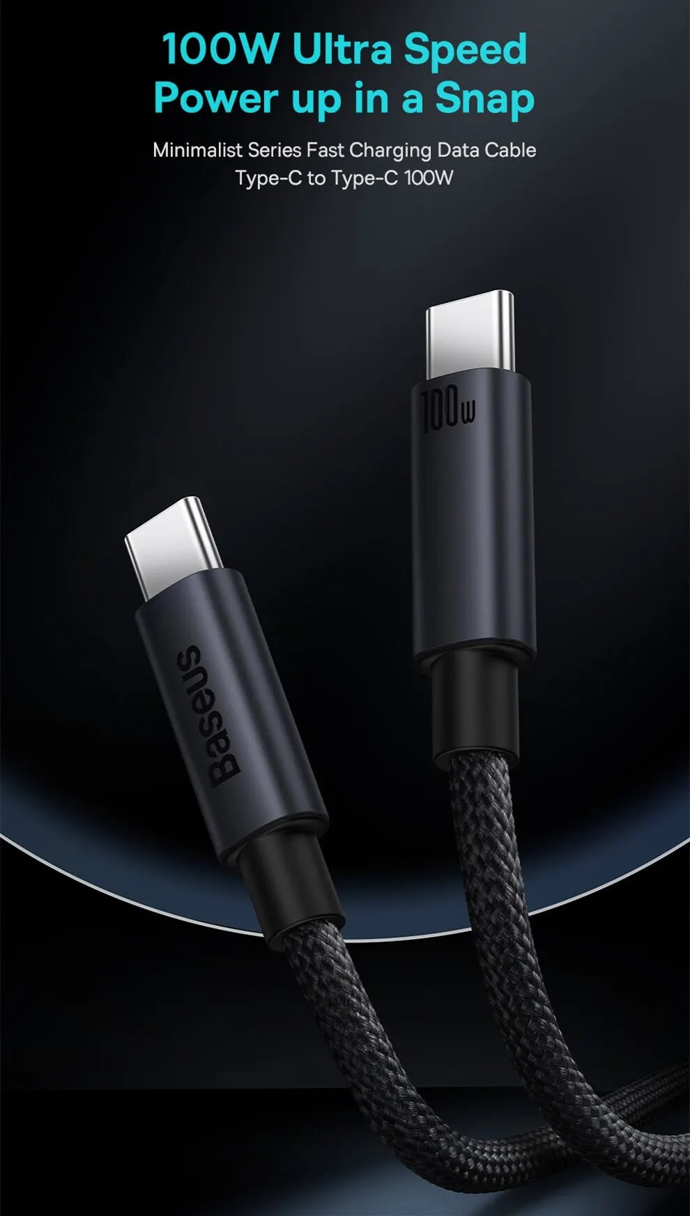 Baseus 100W USB C To Type C Cable For iPhone  16 15 Plus Pro Max PD Fast Charging Charger Cable For Macbook Xiaomi Samsung
