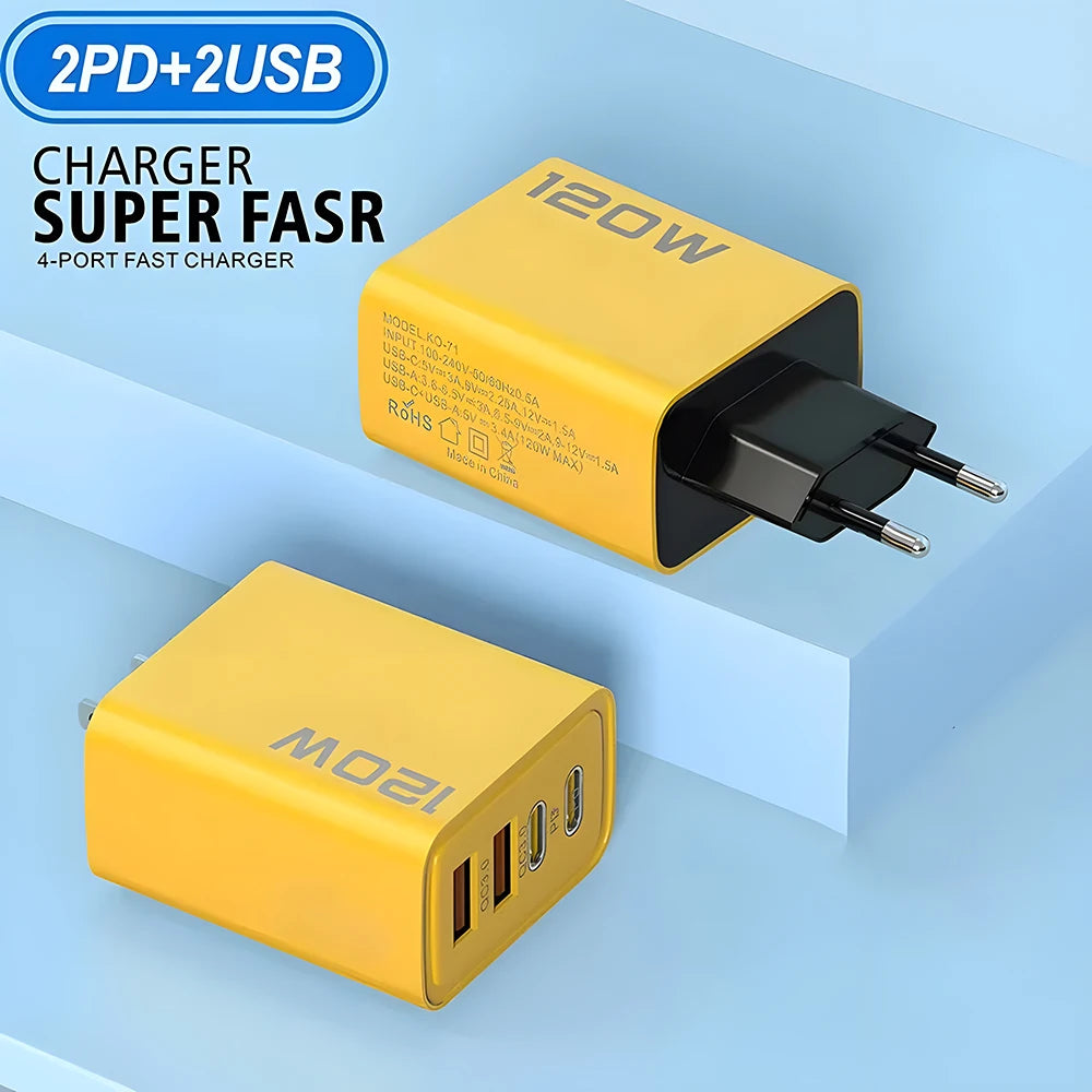 4‑Port USB‑C PD & QC 3.0 Wall Charger – Fast Charging Adapter for iPhone, Samsung