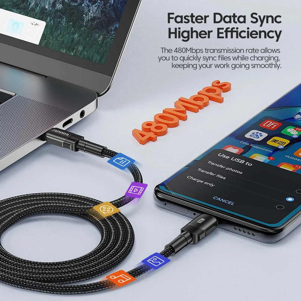 4-Toocki USB-C to USB-C 100W Fast Charging & Data Cable – PD 3.0 / QC 4.0 | Braided Type-C Cable