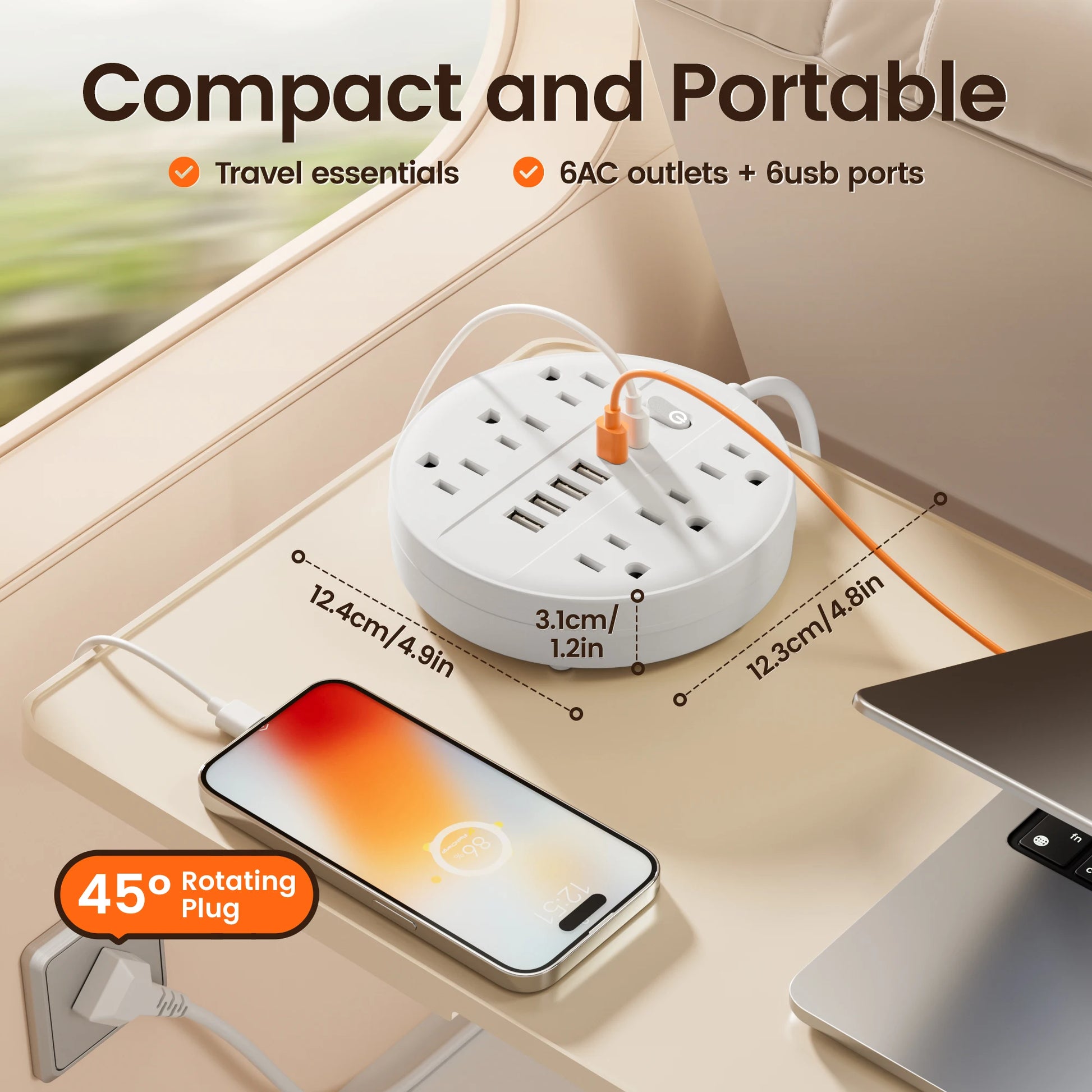 US Power Strip with 6 AC Outlets & 6 USB (2× USB‑C) – Surge Protected, 5 ft/10 ft Cord Options