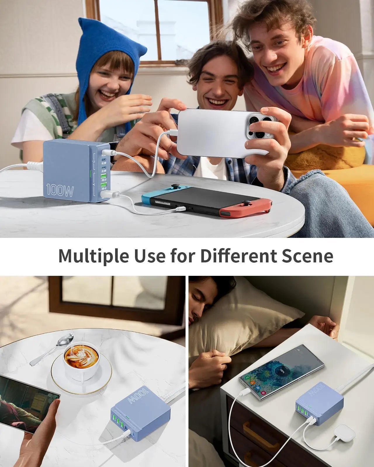 1-USB C Charging Station: 100W 6-Port GaN Fast Charging Hub - PD 3.0 Type C and USB A Charging Case - Wall Charger Power Adapter