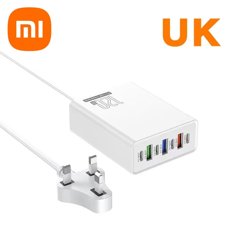 4-Xiaomi 120W Desktop Phone Charger Adapter Power Multiports USB Type-C Fast Charging EU/US/UK Plug For iPhone Xiaomi Huawei