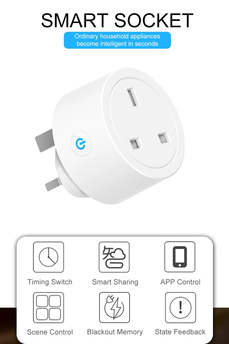 2-Tuya Smart Plug WiFi &BT Socket UK 16A with Power Monitor Voice Control Timing Smart Life Control Works with Alexa Google Home