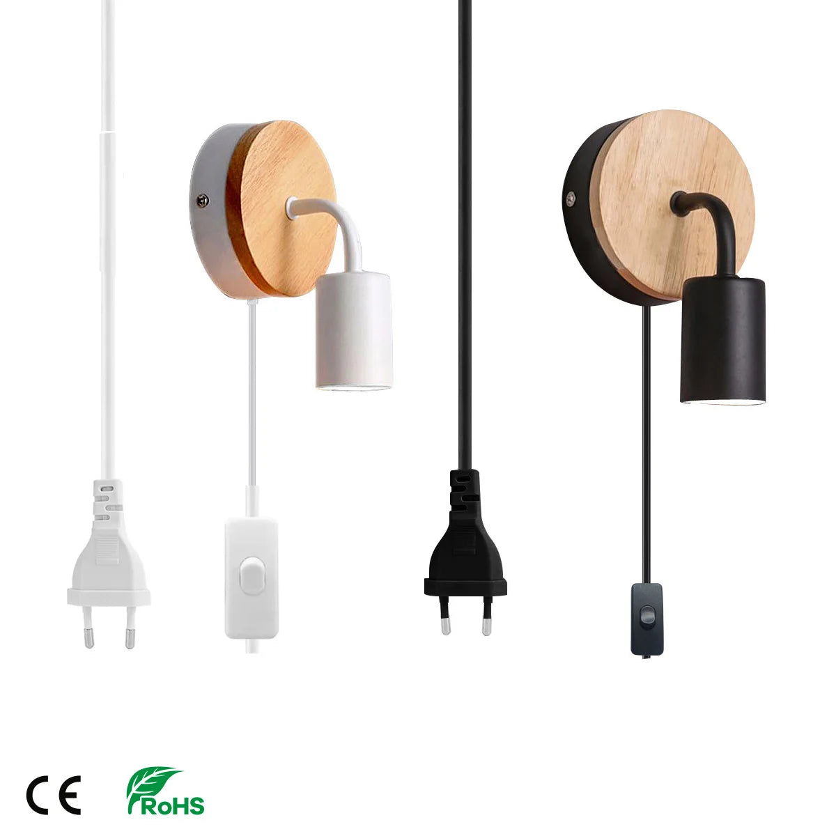 Wood Wall Lamp Vintage Industrial Wall Lights with EU Plug Retro E27 Light Bulb Wall Light For Home Loft Indoor Decor Fixtures