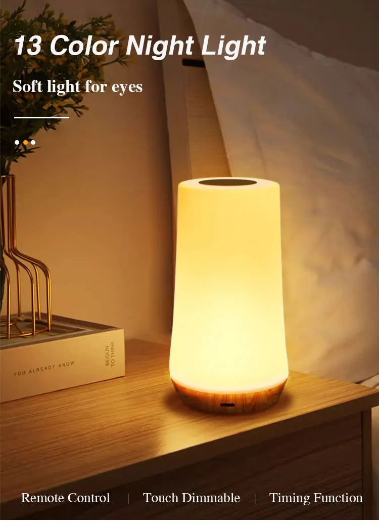 LED Night Light – 13-Color Changing RGB Table Lamp (Touch & Remote)