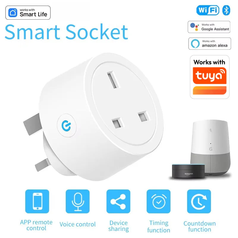 2-Tuya Smart Plug WiFi &BT Socket UK 16A with Power Monitor Voice Control Timing Smart Life Control Works with Alexa Google Home