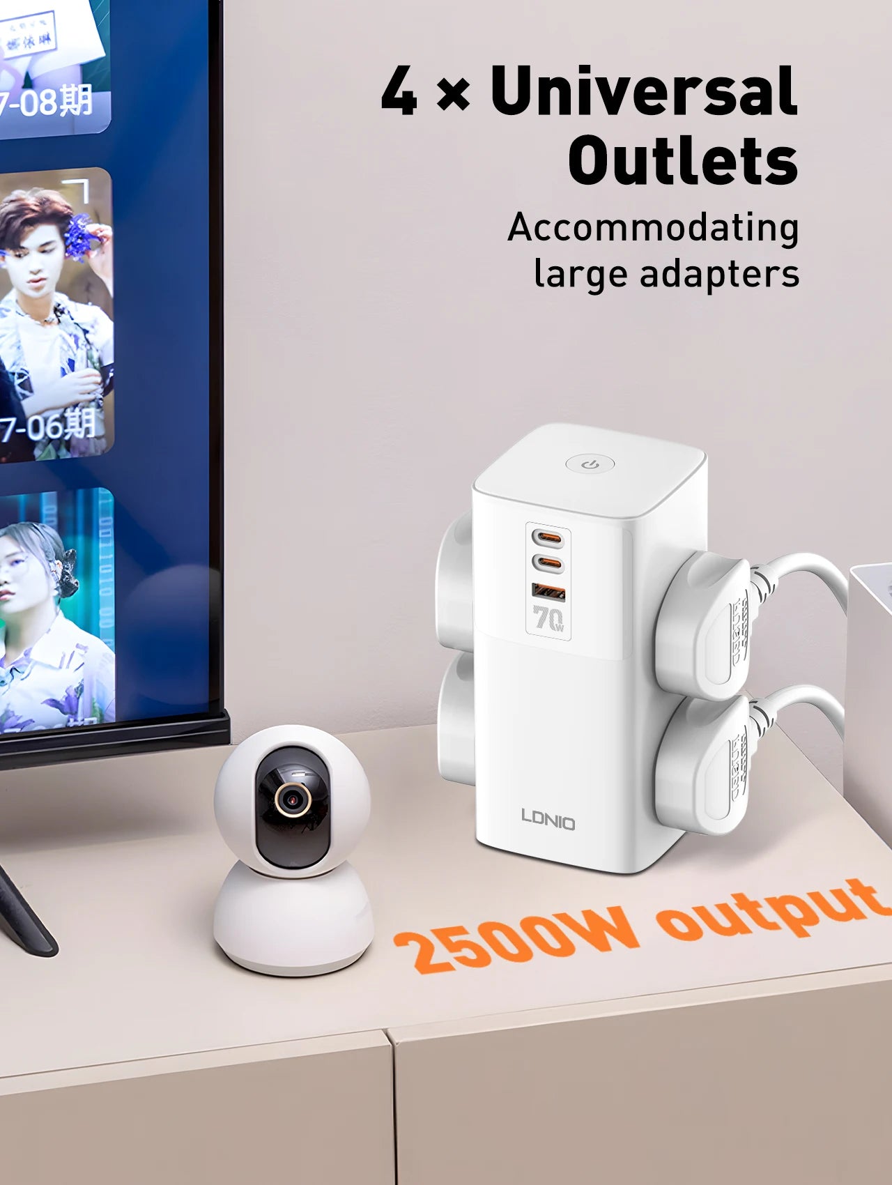 1-Tower 4 Way Outlets Socket 70W USB Multi Power Strip Vertical 2m Extension Power Cord UK EU US AU Plug with Overload Protector