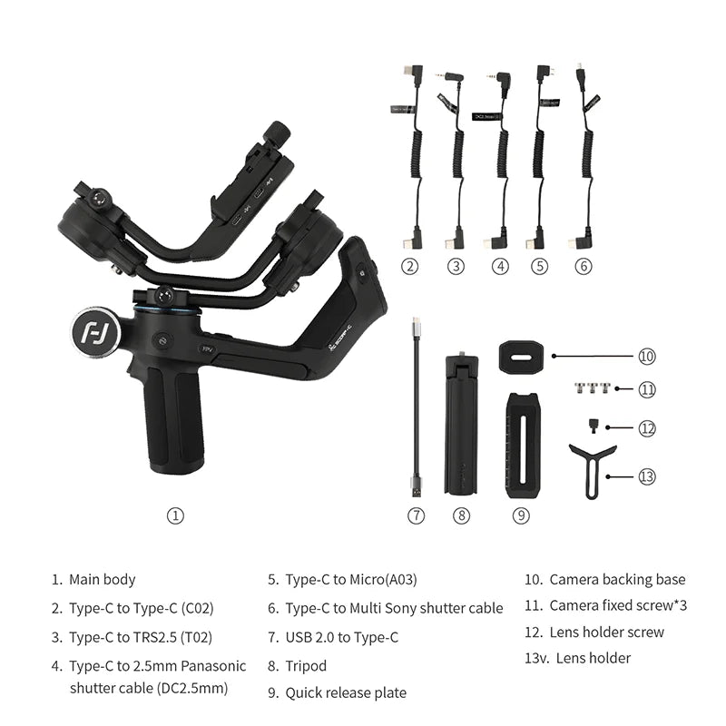 FeiyuTech Feiyu SCORP-C 3-Axis Handheld Gimbal Stabilizer Handle Grip for DSLR Camera Sony/Canon/Nikon with 2.5kg Load