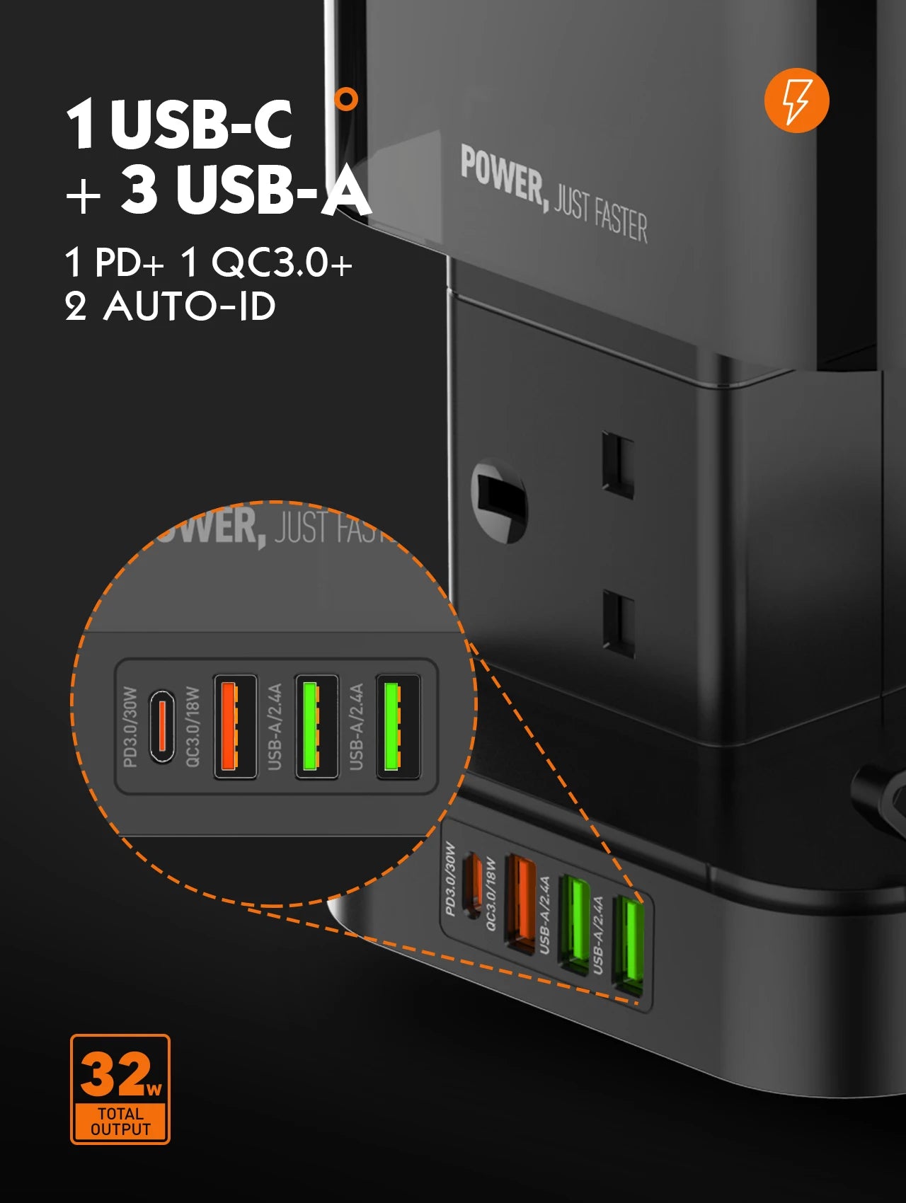 1-LDNIO Tower Power Strip with 6 Outlets +4 USB Ports + WIRELESS CHARGER 2M Power Cord, UK Plug Vertical Electric Socket for Home